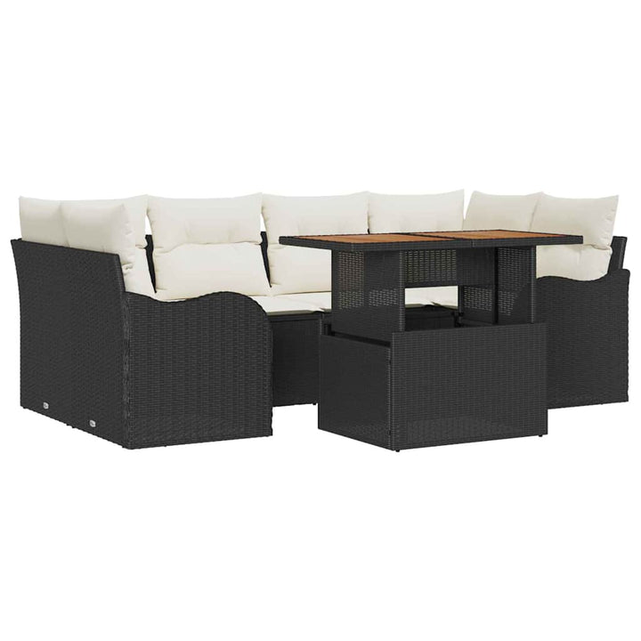Havesofa Sæt med opbevaring 7 pcs Sort Poly rattan