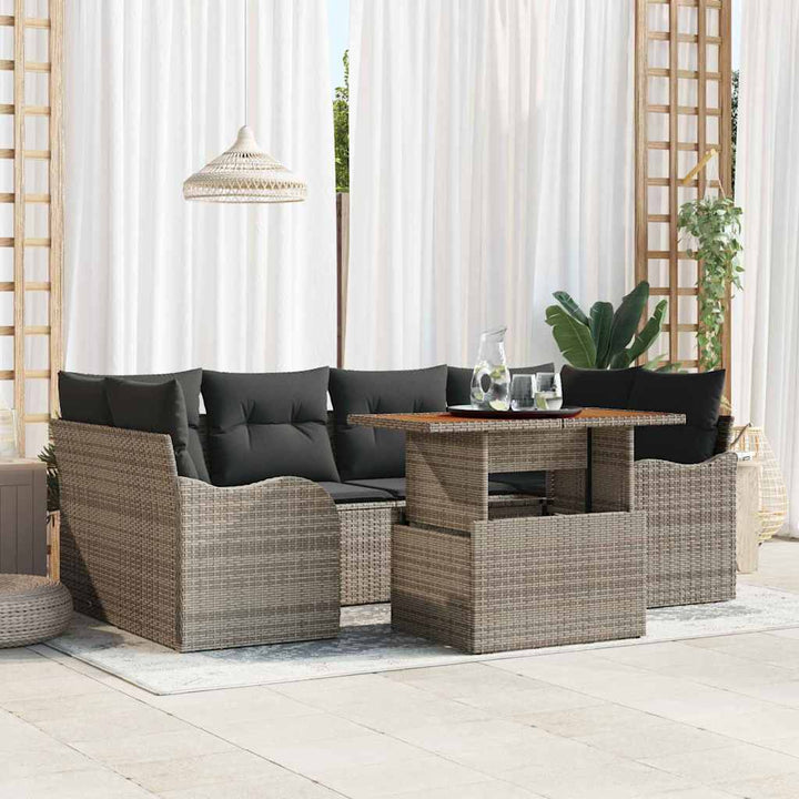 Havesofa Sæt med opbevaring 7 pcs Grå Poly rattan