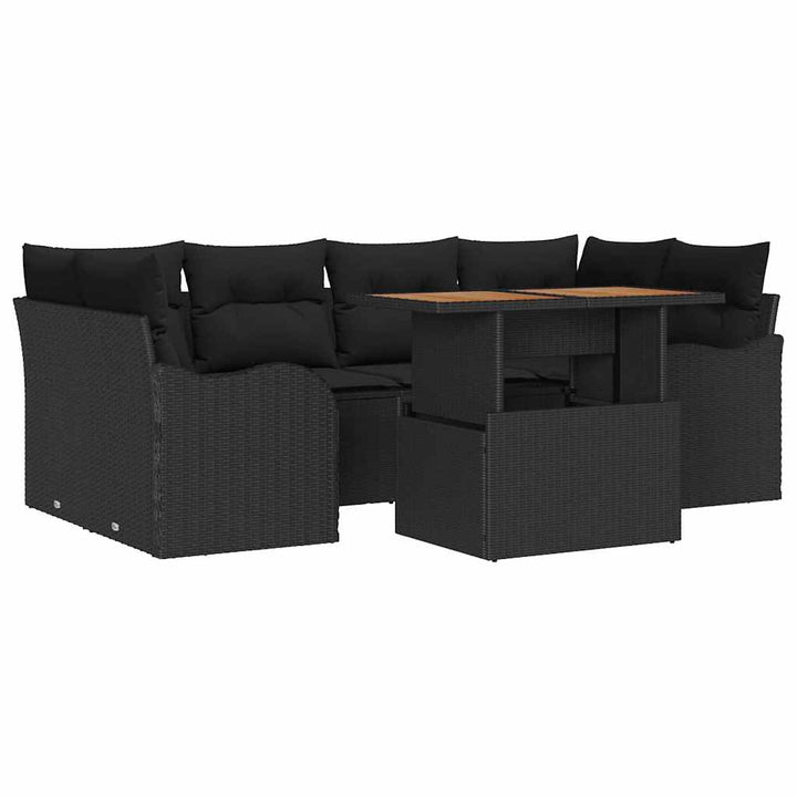 Havesofa Sæt med opbevaring 7 pcs Sort Poly rattan
