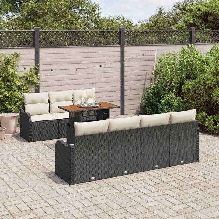 Havesofa Sæt med opbevaring 8 pcs Sort Poly rattan