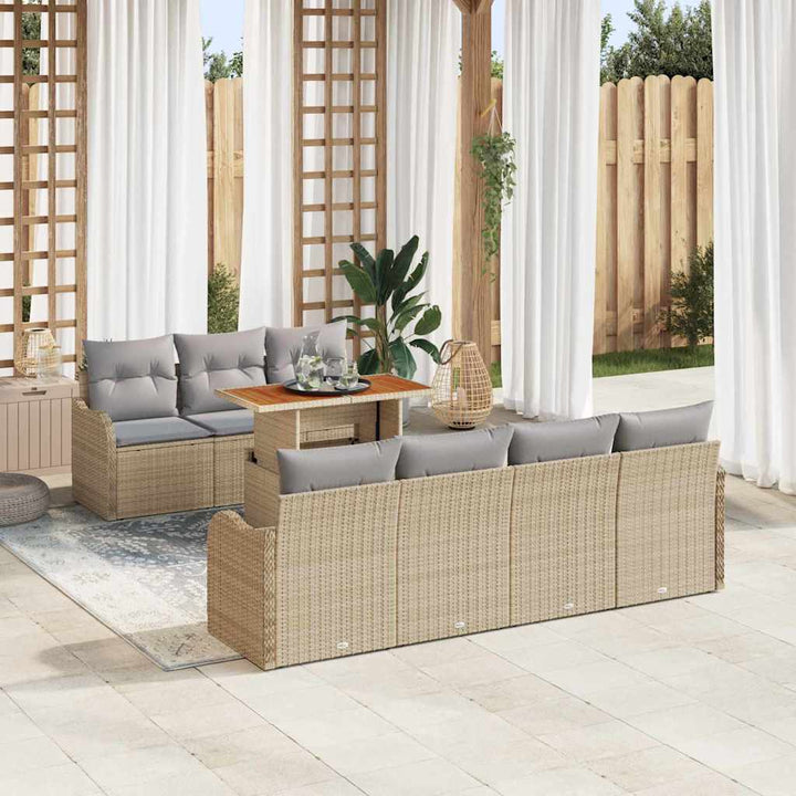 Havesofa Sæt med opbevaring 8 pcs Beige Poly rattan