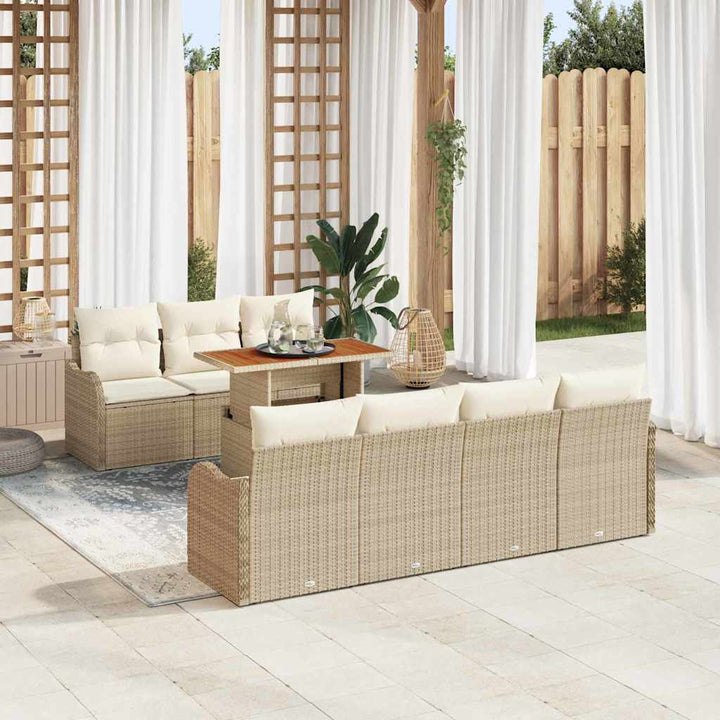 Havesofa Sæt med opbevaring 8 pcs Beige Poly rattan