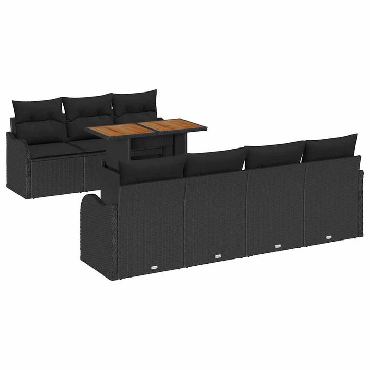 Havesofa Sæt med opbevaring 8 pcs Sort Poly rattan