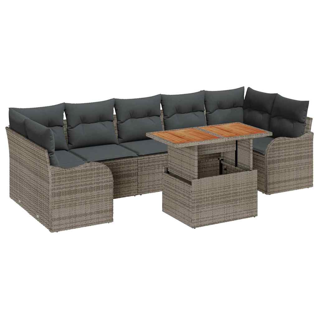 Havesofa Sæt med opbevaring 8 pcs Grå Poly rattan