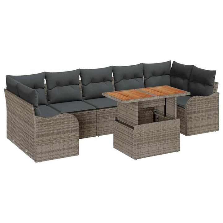 Havesofa Sæt med opbevaring 8 pcs Grå Poly rattan
