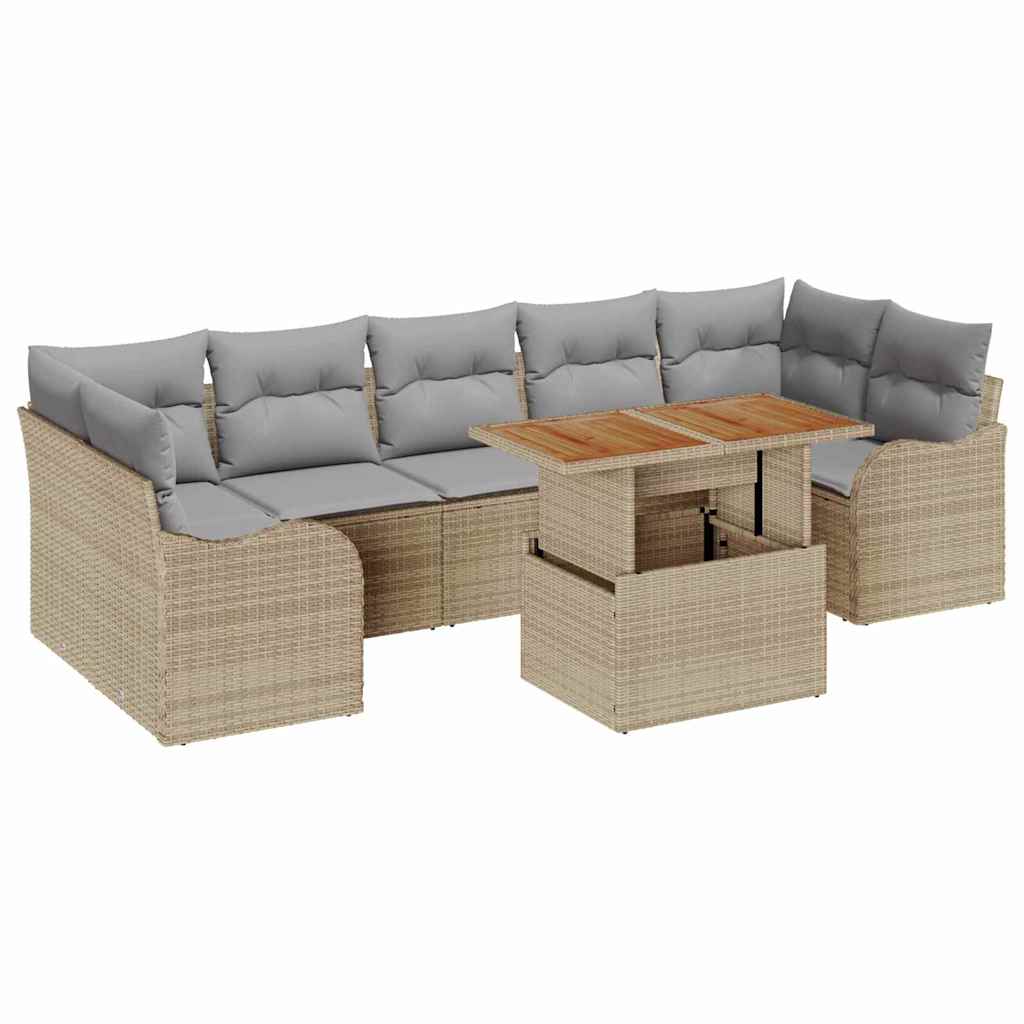 Havesofa Sæt med opbevaring 8 pcs Beige Poly rattan