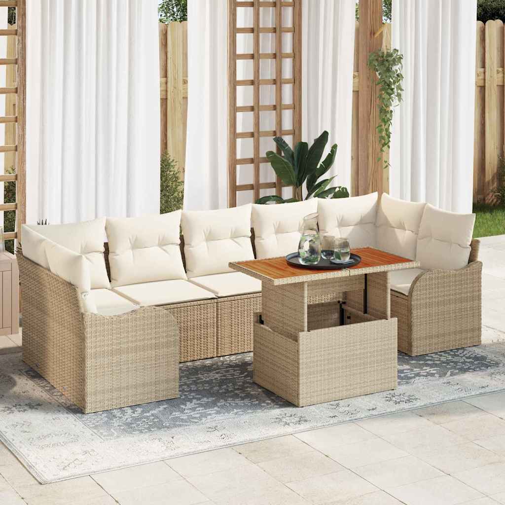 Havesofa Sæt 8 stk. Beige Poly rattan