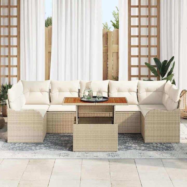 Havesofa Sæt med opbevaring 8 pcs Beige Poly rattan