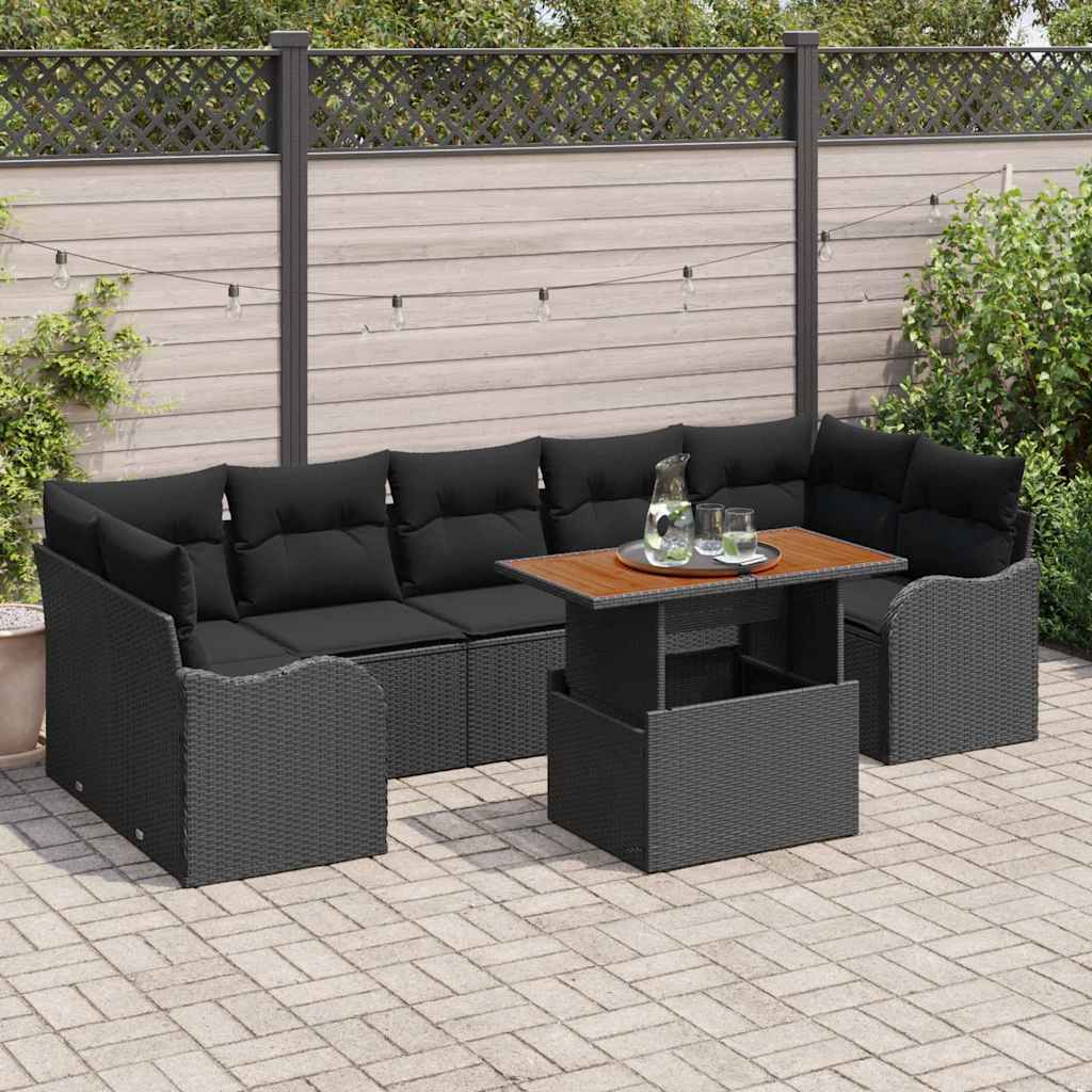 Havesofa Sæt med opbevaring 8 pcs Sort Poly rattan