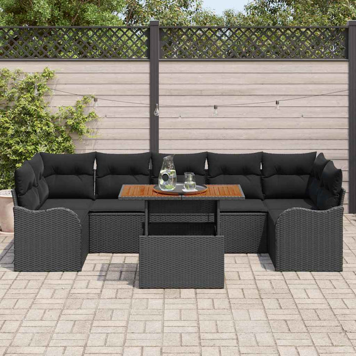Havesofa Sæt med opbevaring 8 pcs Sort Poly rattan