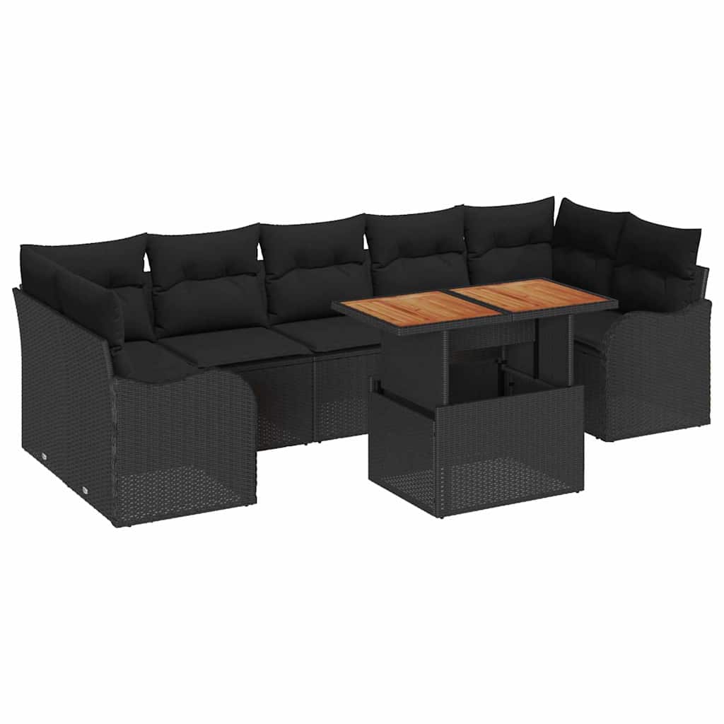 Havesofa Sæt med opbevaring 8 pcs Sort Poly rattan
