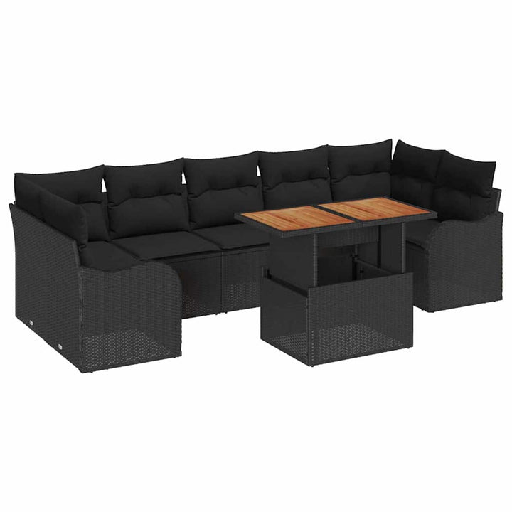 Havesofa Sæt med opbevaring 8 pcs Sort Poly rattan