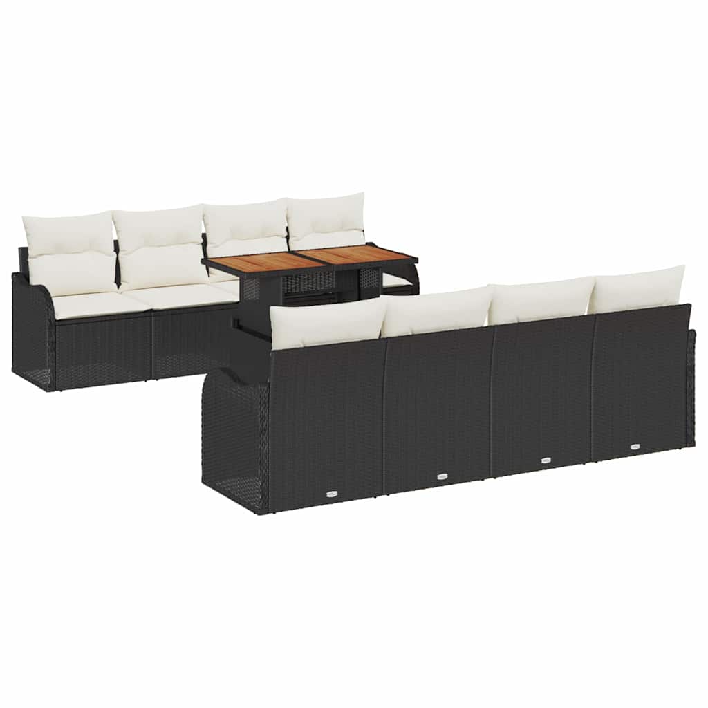 Havesofa Sæt med opbevaring 9 pcs Sort Poly rattan