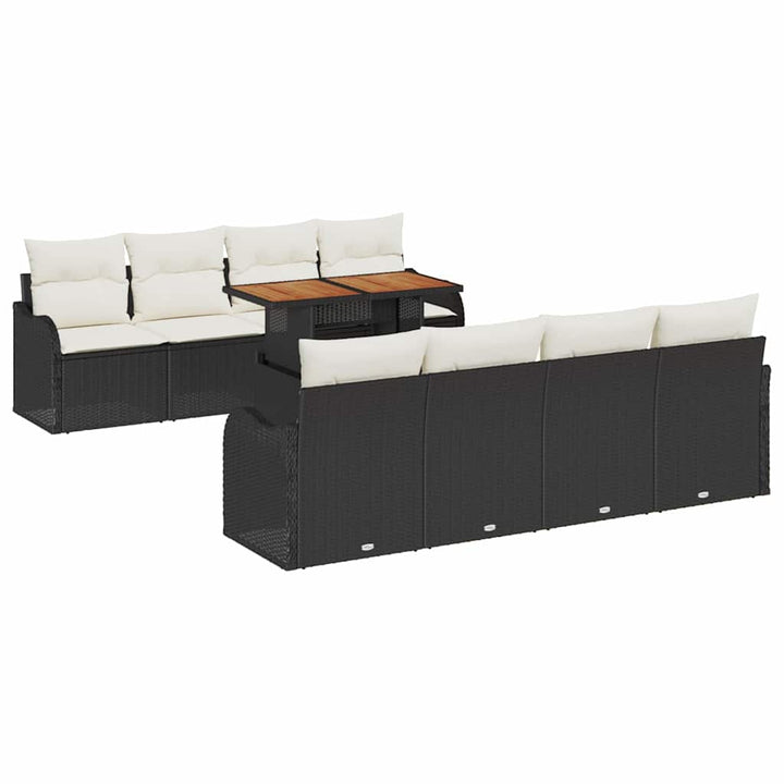 Havesofa Sæt med opbevaring 9 pcs Sort Poly rattan