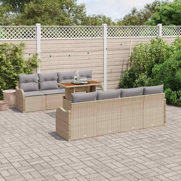 Havesofa Sæt med opbevaring 9 pcs Beige Poly rattan