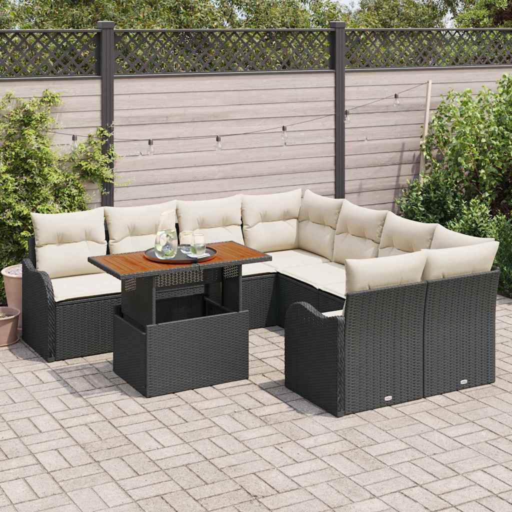 Havesofa Sæt med opbevaring 9 pcs Sort Poly rattan
