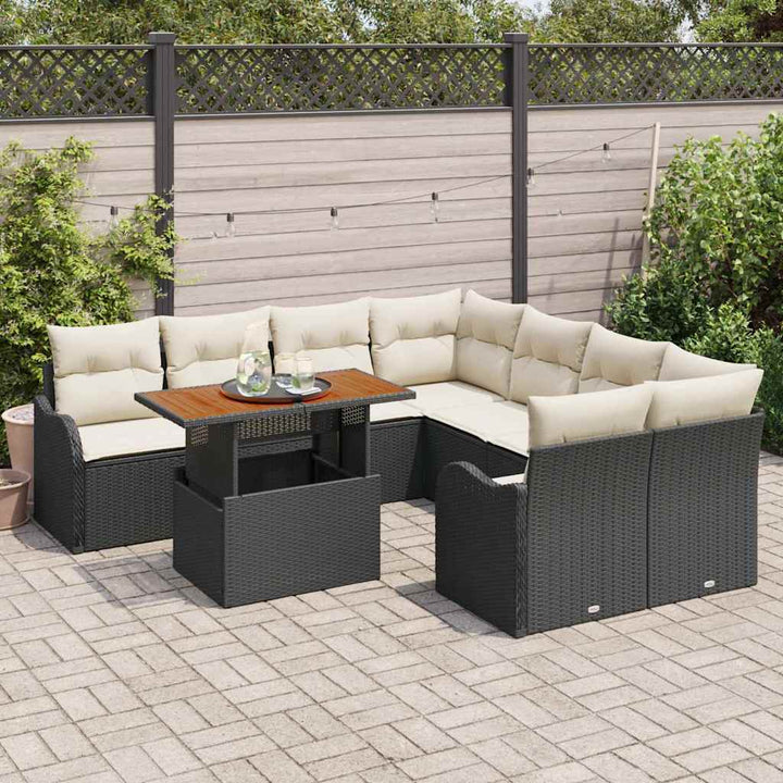 Havesofa Sæt med opbevaring 9 pcs Sort Poly rattan