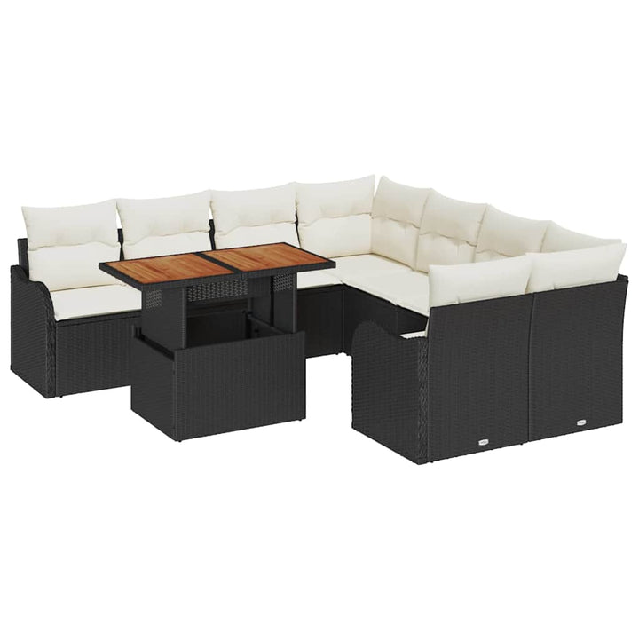 Havesofa Sæt med opbevaring 9 pcs Sort Poly rattan