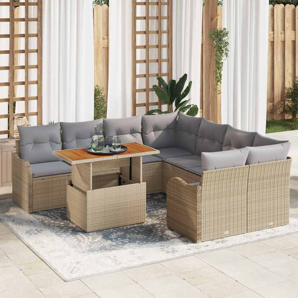 Havesofa Sæt med opbevaring 9 pcs Beige Poly rattan