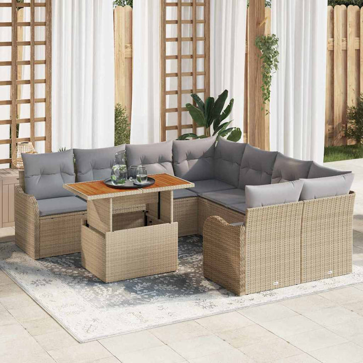 Havesofa Sæt med opbevaring 9 pcs Beige Poly rattan