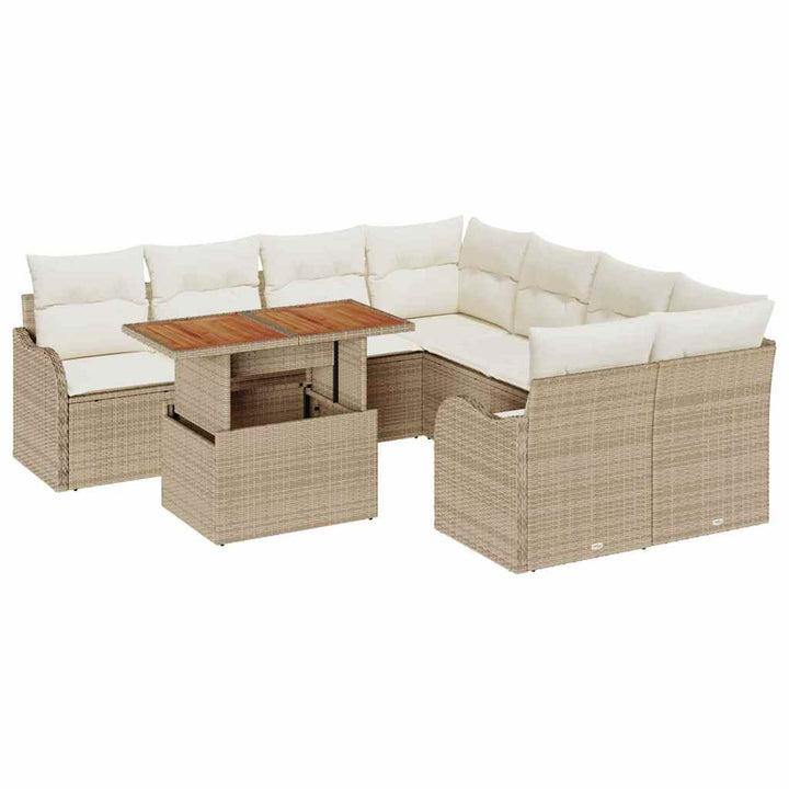 Havesofa Sæt med opbevaring 9 pcs Beige Poly rattan