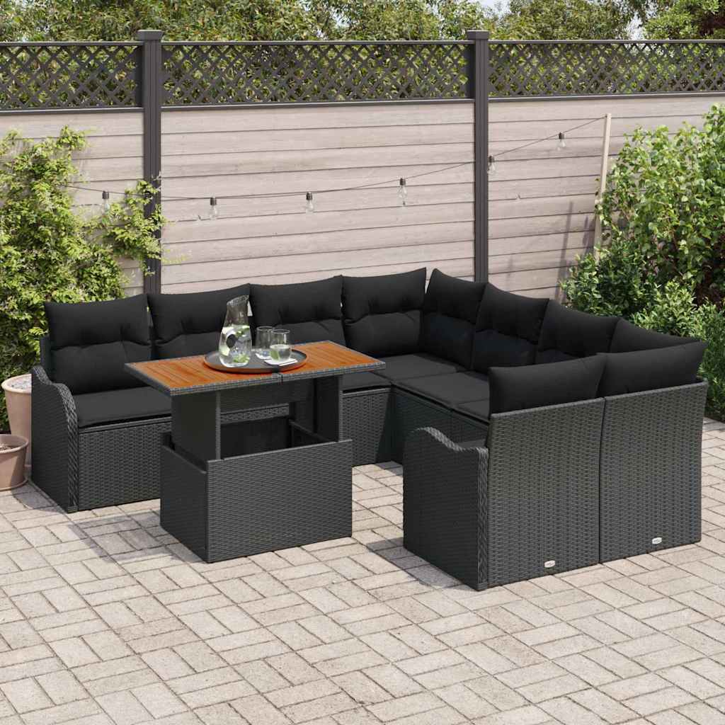 Havesofa Sæt med opbevaring 9 pcs Sort Poly rattan