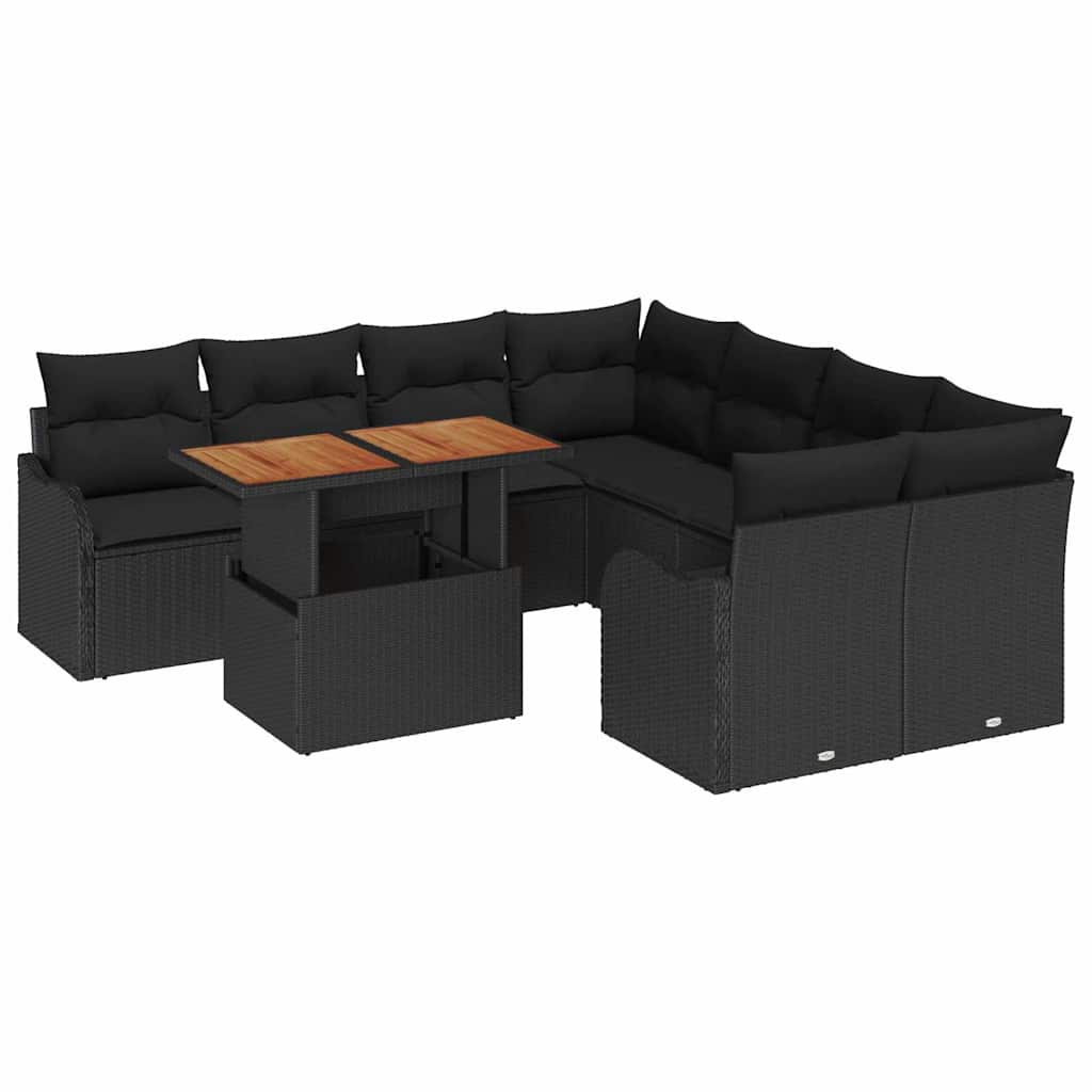 Havesofa Sæt med opbevaring 9 pcs Sort Poly rattan