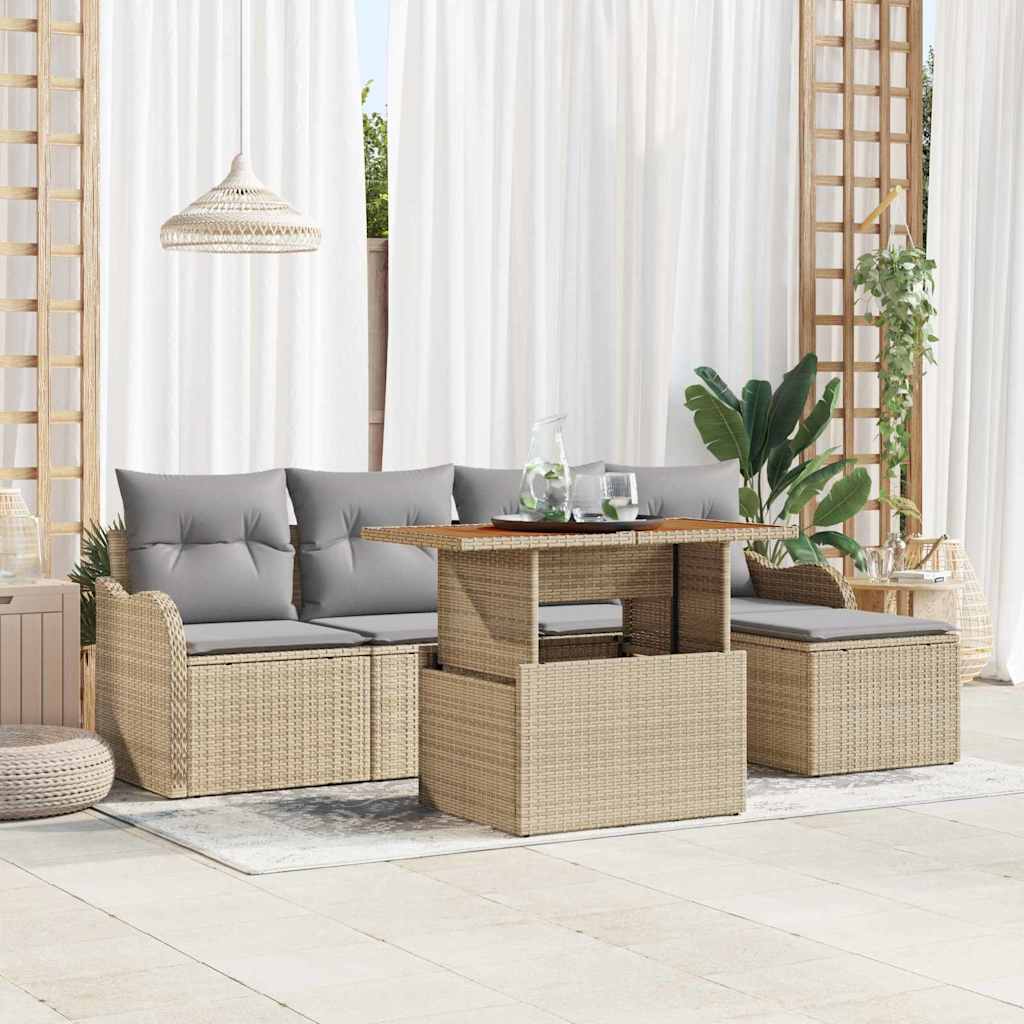 Havesofa Sæt med opbevaring 6 pcs Beige Poly rattan