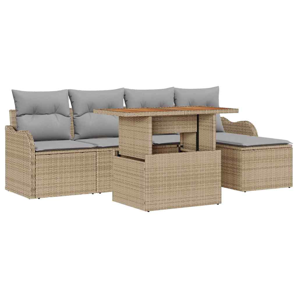 Havesofa Sæt med opbevaring 6 pcs Beige Poly rattan