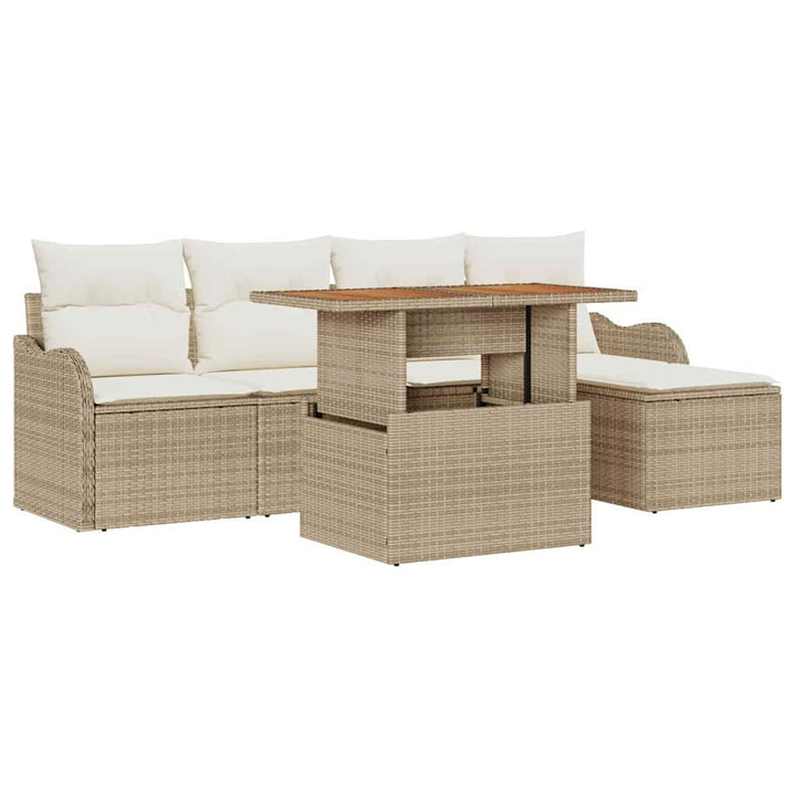 Havesofa Sæt 6 stk. Beige Poly rattan
