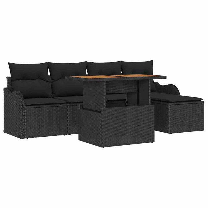 Havesofa Sæt med opbevaring 6 pcs Sort Poly rattan