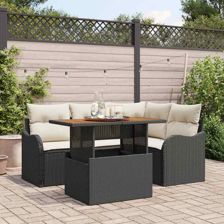 Havesofa Sæt med opbevaring 5 pcs Sort Poly rattan