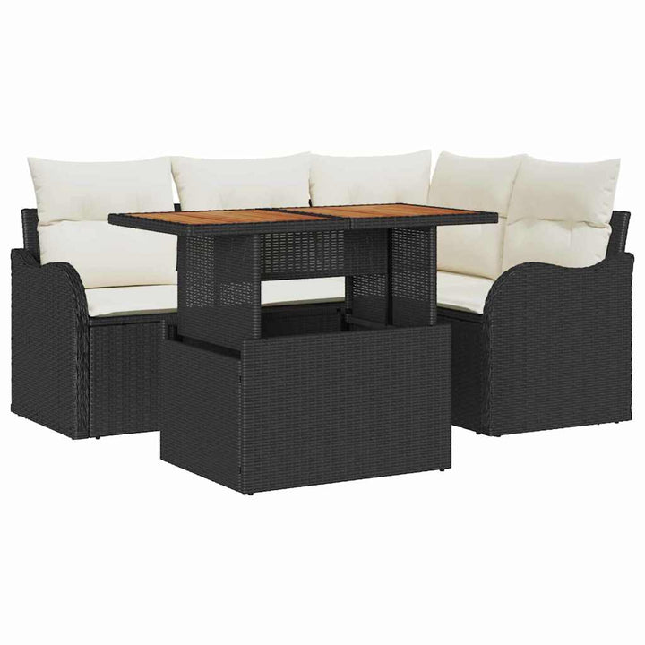 Havesofa Sæt med opbevaring 5 pcs Sort Poly rattan