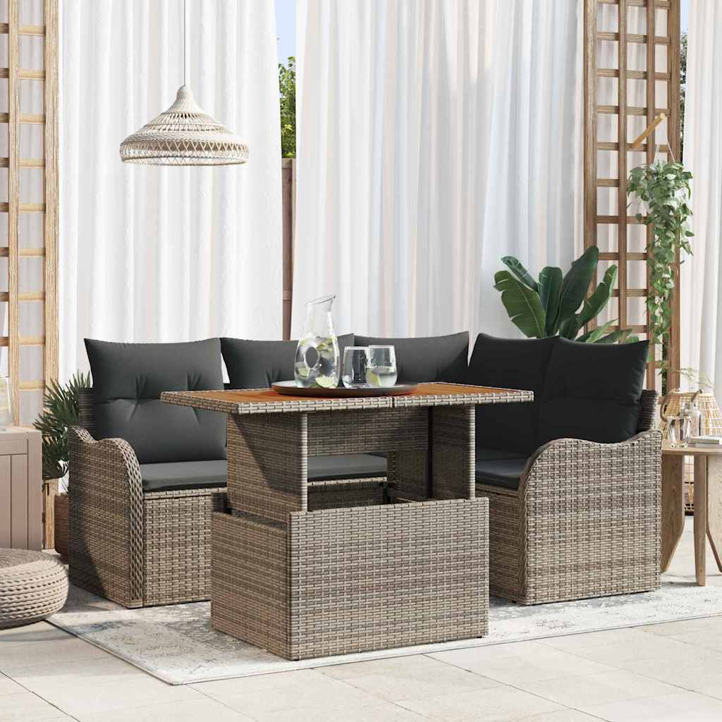Havesofa Sæt 5 stk. Grå Poly rattan