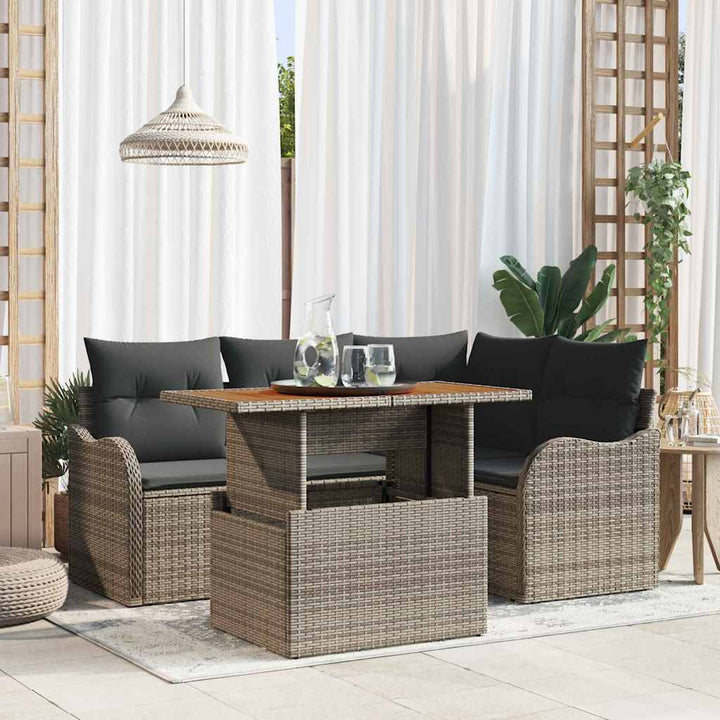 Havesofa Sæt med opbevaring 5 pcs Grå Poly rattan