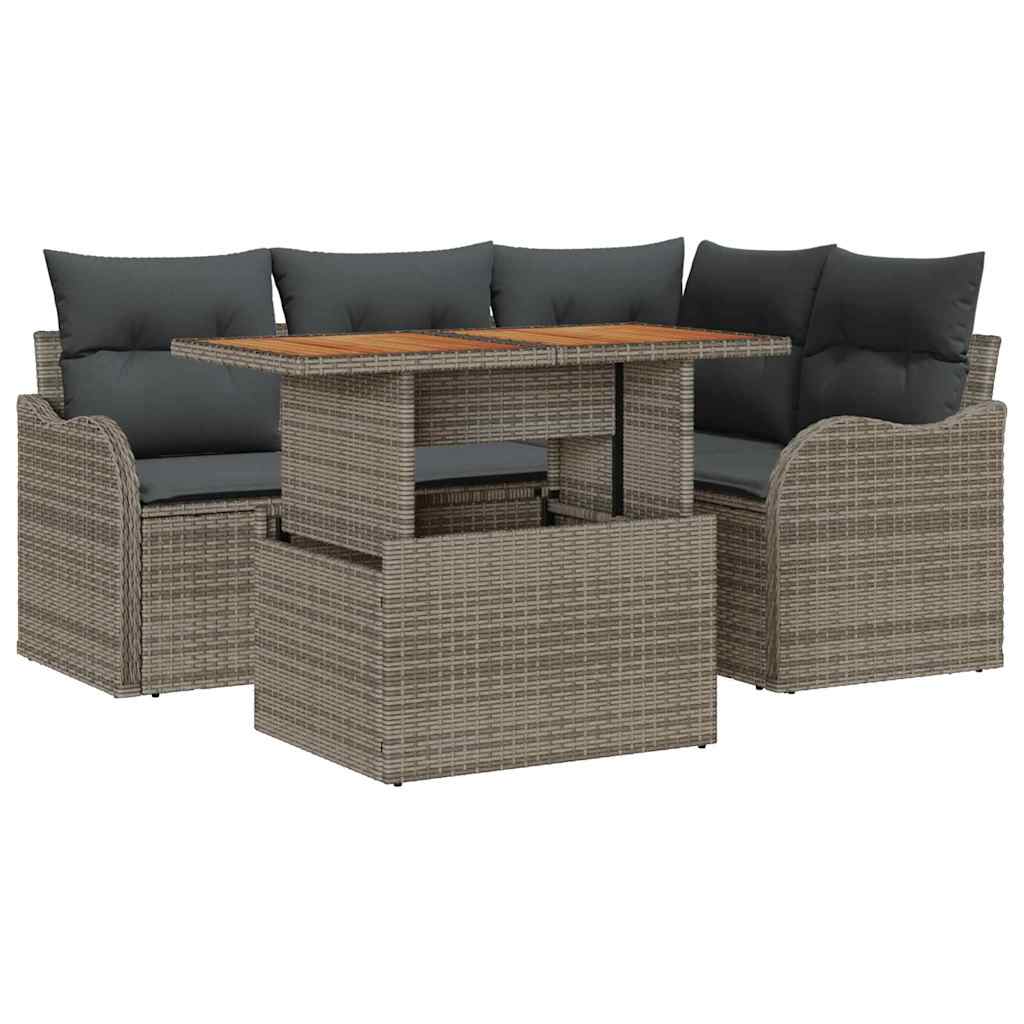 Havesofa Sæt med opbevaring 5 pcs Grå Poly rattan