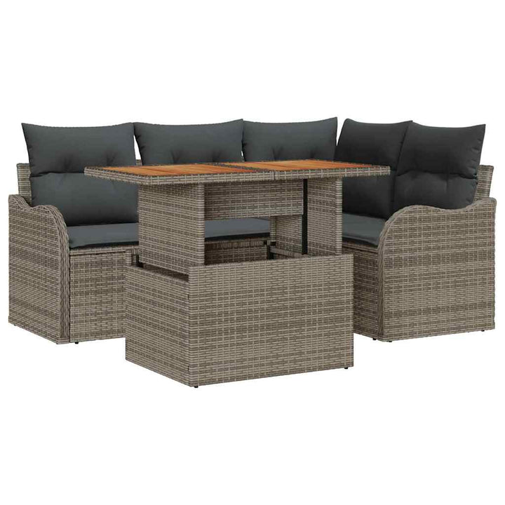 Havesofa Sæt med opbevaring 5 pcs Grå Poly rattan