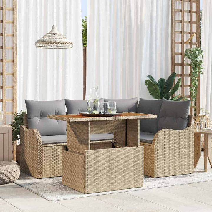 Havesofa Sæt med opbevaring 5 pcs Beige Poly rattan