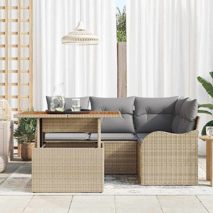 Havesofa Sæt med opbevaring 5 pcs Beige Poly rattan