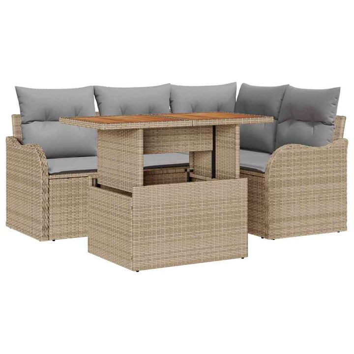 Havesofa Sæt med opbevaring 5 pcs Beige Poly rattan