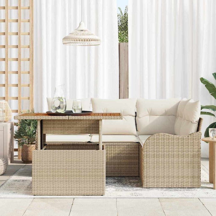 Havesofa Sæt 5 stk. Beige Poly rattan