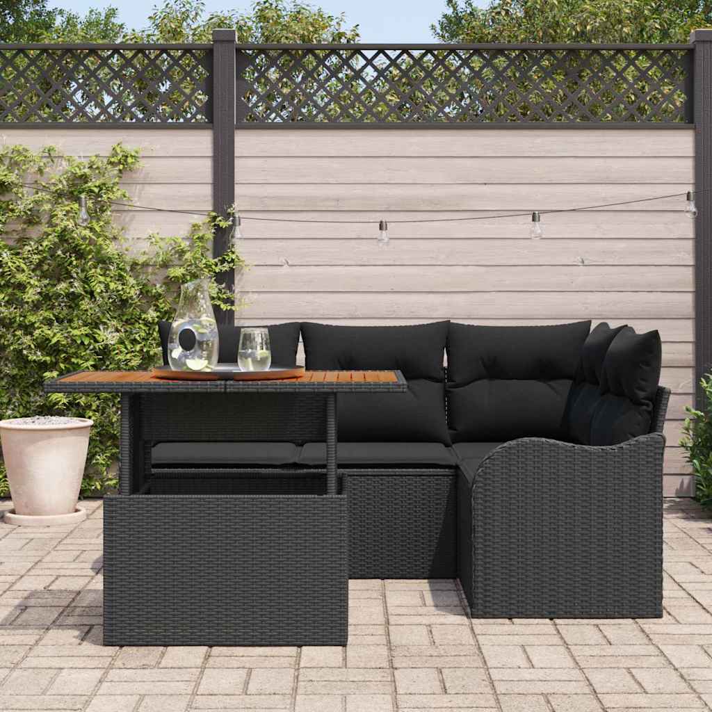 Havesofa Sæt med opbevaring 5 pcs Sort Poly rattan