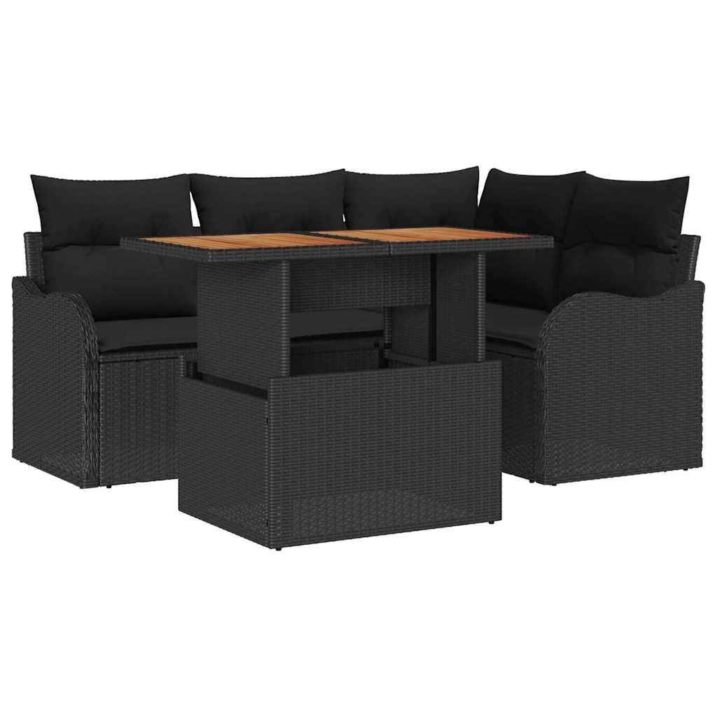 Havesofa Sæt med opbevaring 5 pcs Sort Poly rattan