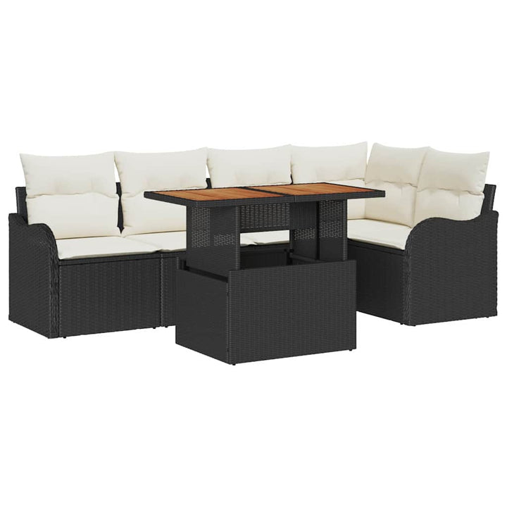 Havesofa Sæt med opbevaring 6 pcs Sort Poly rattan