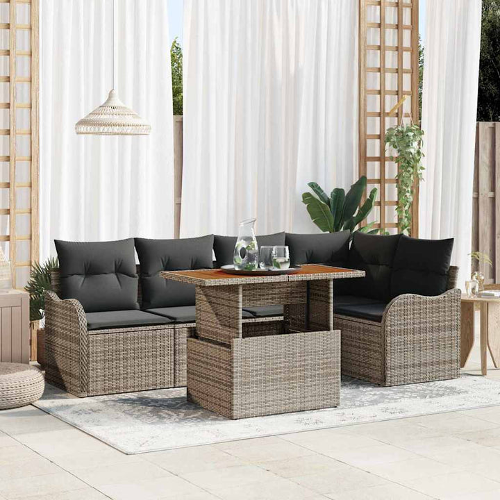Havesofa Sæt med opbevaring 6 pcs Grå Poly rattan
