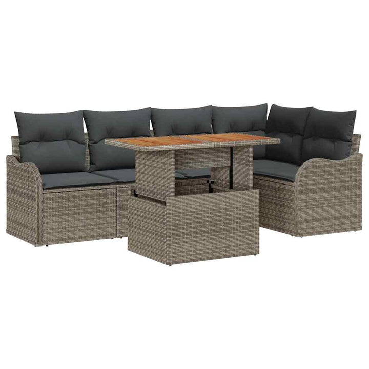 Havesofa Sæt med opbevaring 6 pcs Grå Poly rattan