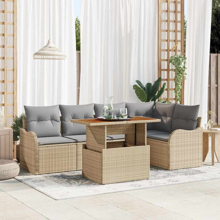 Havesofa Sæt med opbevaring 6 pcs Beige Poly rattan