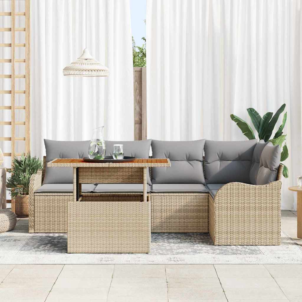 Havesofa Sæt med opbevaring 6 pcs Beige Poly rattan