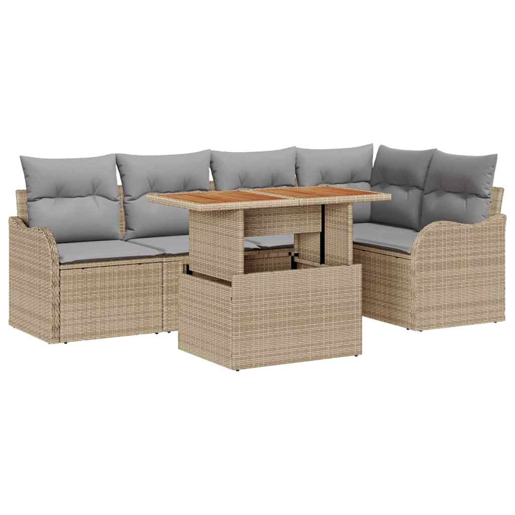 Havesofa Sæt med opbevaring 6 pcs Beige Poly rattan