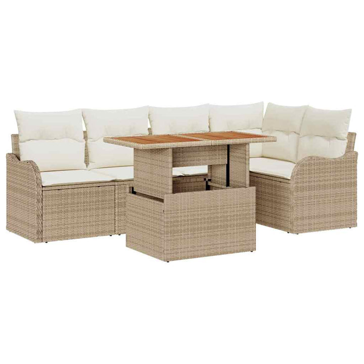 Havesofa Sæt med opbevaring 6 pcs Beige Poly rattan
